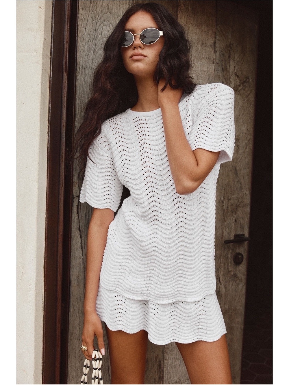 NWT SABO Skirt Leah Women’s XS US 2 White Crochet Knit Short Sleeve Top